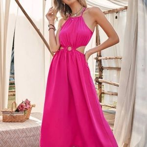 Boho Pink Cut Out Tie Back Dress